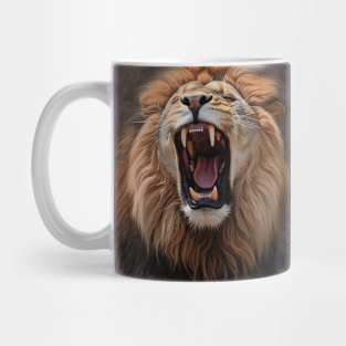 Majestic Serenity: Hyperrealistic Oil Painting of an Amazing Zoo Lion Mug